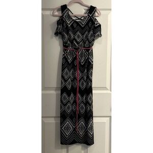 Three Pink Hearts‎ Dress Girls Size 7 Long Sleeveless Black White Stretch Waist